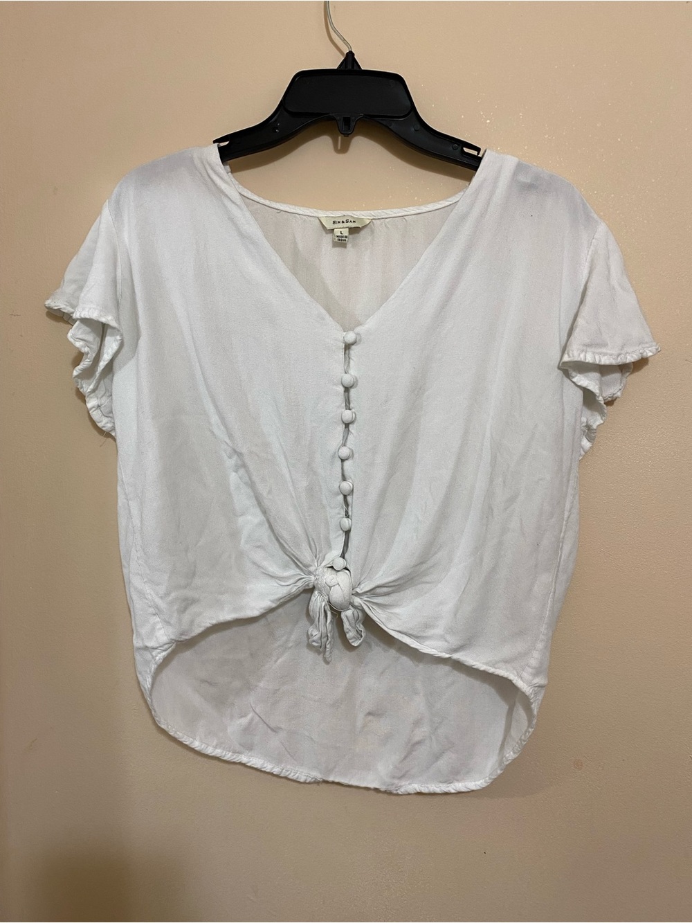 Sim & Sam White Button-Front Tie-Front Women's Top size Large